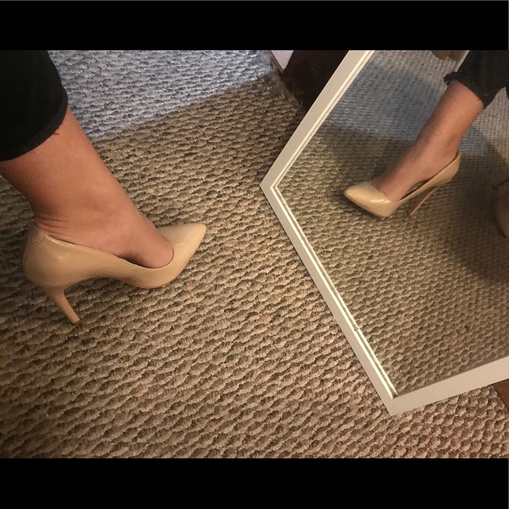 Nude patent leather heels